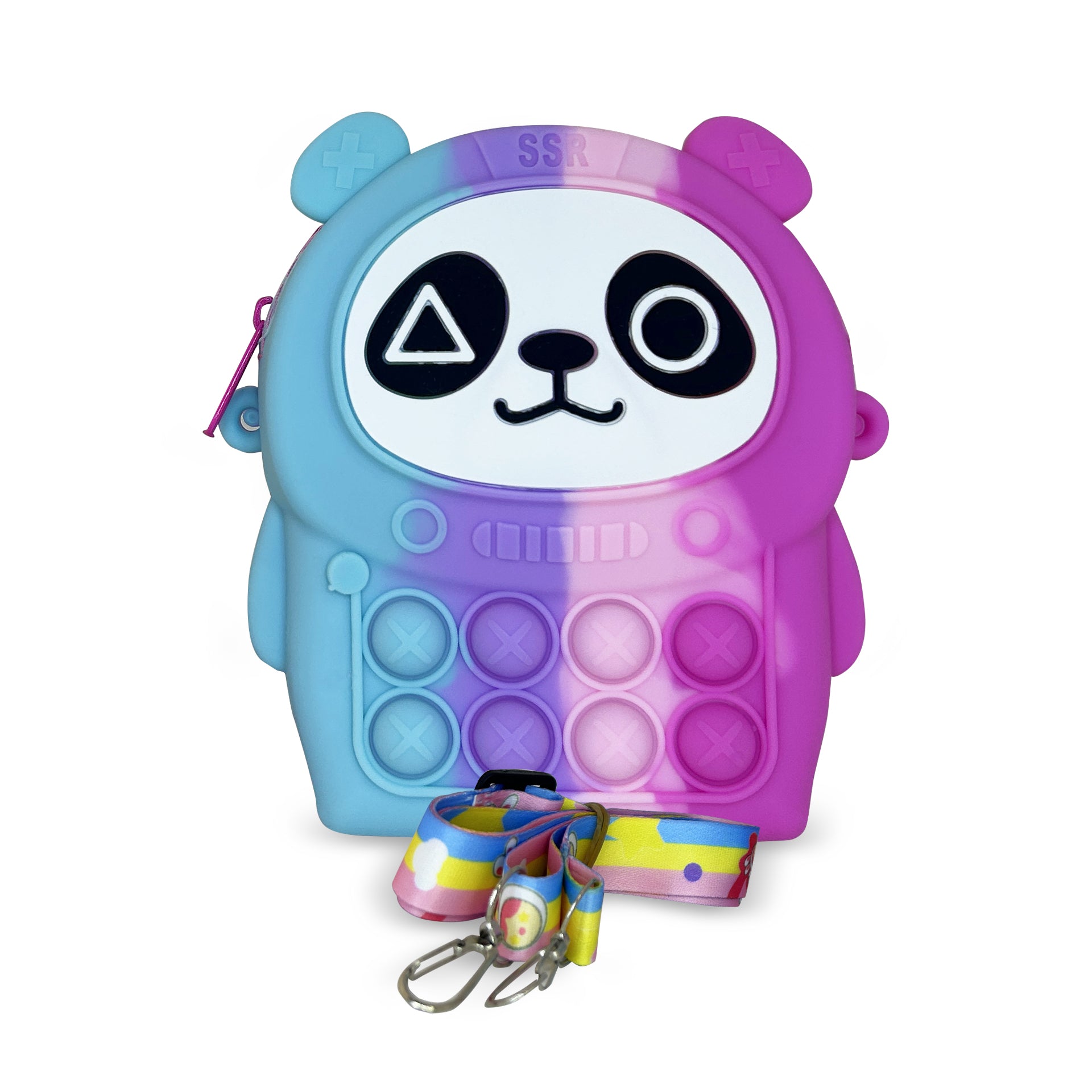 Bunte Panda Umhängetasche von Ogi Mogi Toys, rundes Design mit modischen Farben und Mustern, ideal für Mädchen und Frauen.
